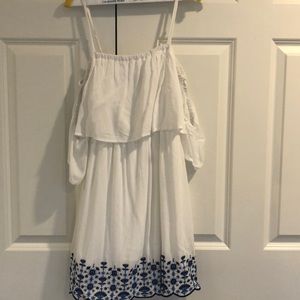 White dress with blue flowers